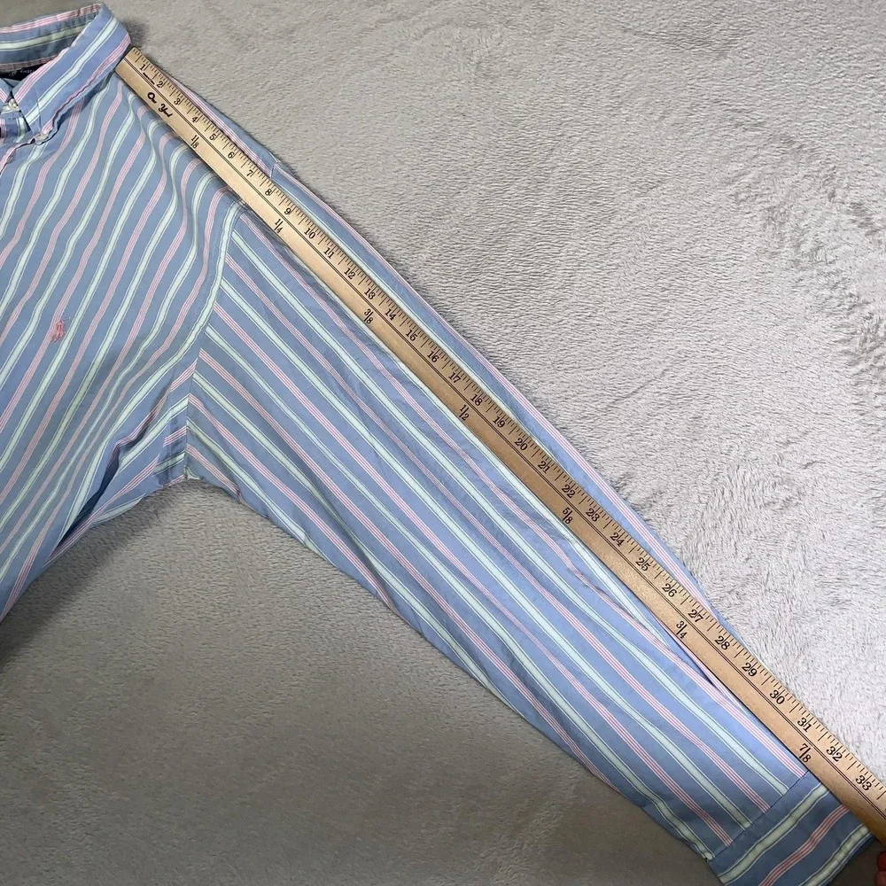 Ralph Lauren Shirt Mens XLT Tall Blue Pink Striped Long Sleeve Easter Pastel‎